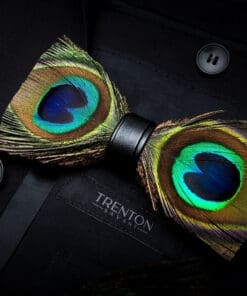 Elysian Elegance: The Peacock Symphony Feather Bow Tie & Pin