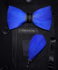 The Azure Allure Blue Feather Bowtie and Pin Ensemble