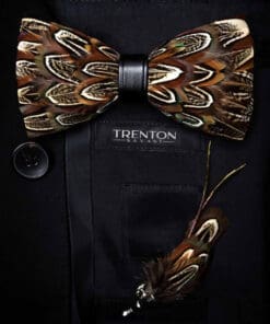 The Gentleman's Pheasant Brown Pheasant Feathered Bow Tie & Pin