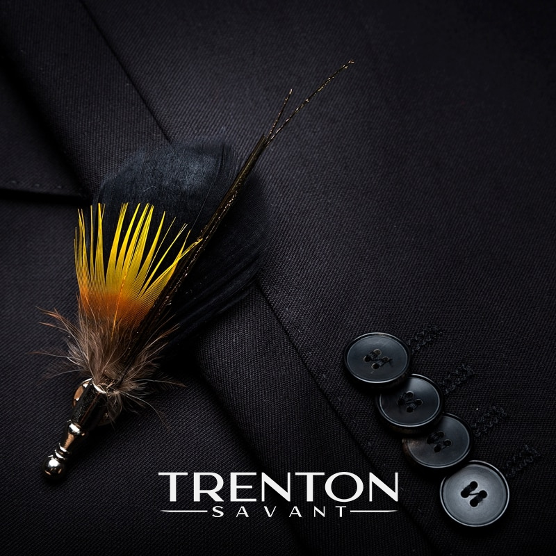 The Horizon's Embrace Golden Sunset Feather Bow Tie & Pin