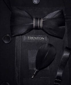 The Noir Majesty Feather Bowtie and Pin Ensemble