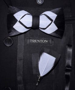 Tuxedo Twilight Black & White Feather Bow Tie and Pin